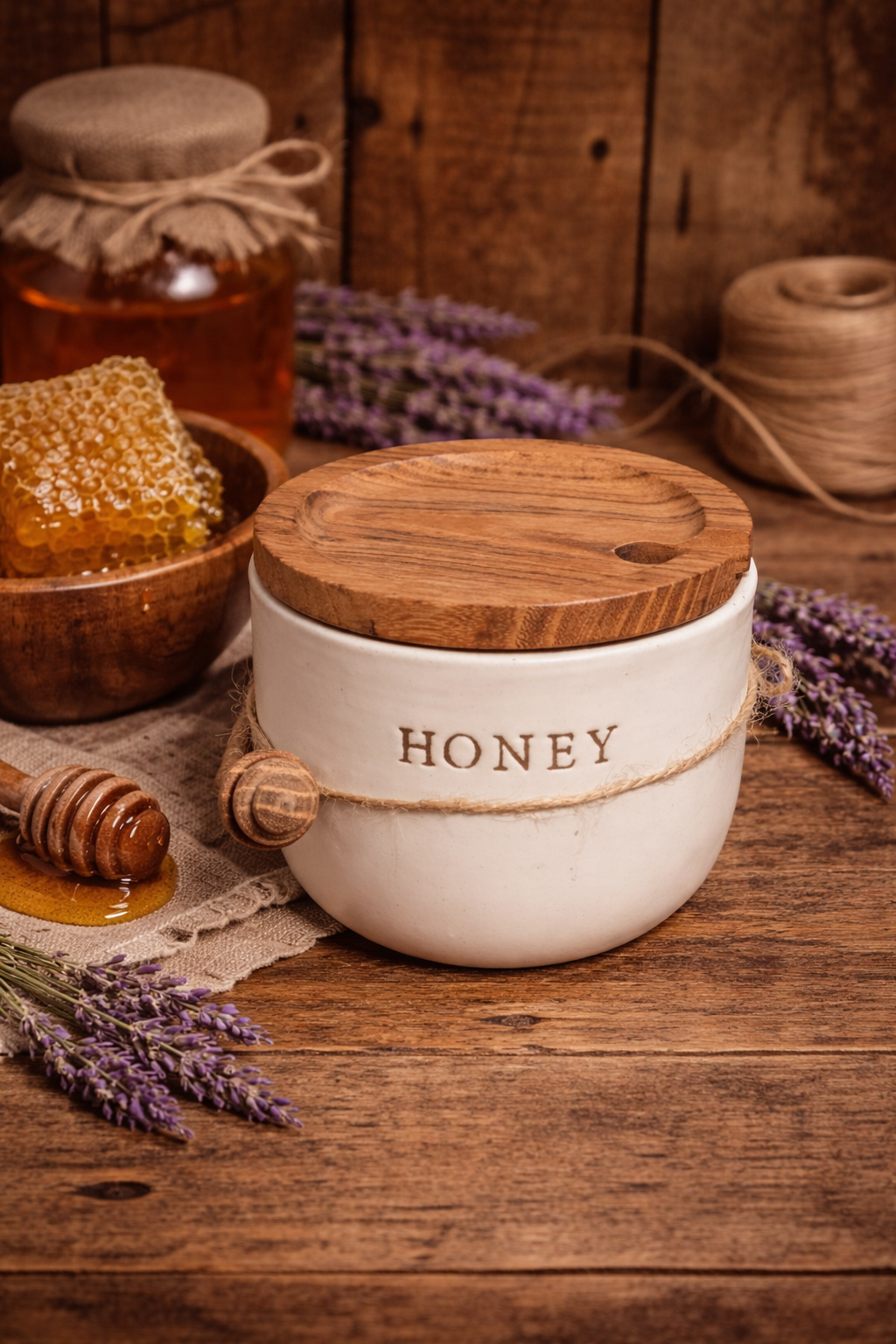 Honey Jar Candle | Hand-Poured Soy Candle with Wooden Lid