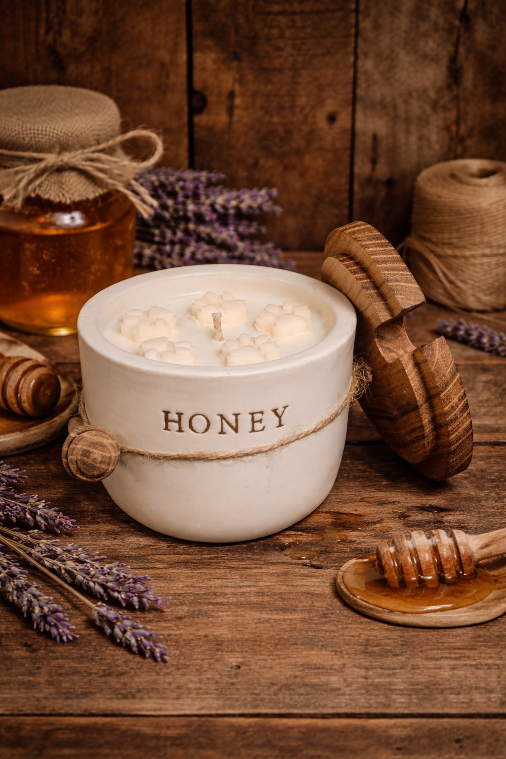 Honey Jar Candle | Hand-Poured Soy Candle with Wooden Lid